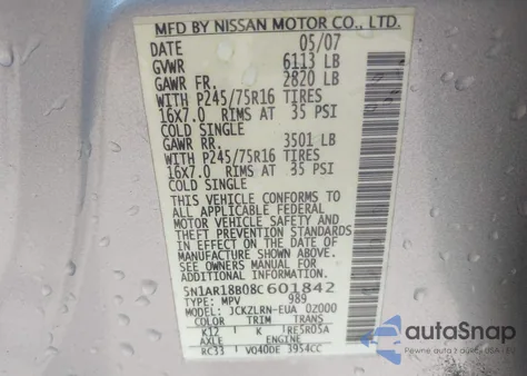 2008 Nissan Pathfinder S from USA, damaged, VIN 5N1AR18B08C601842